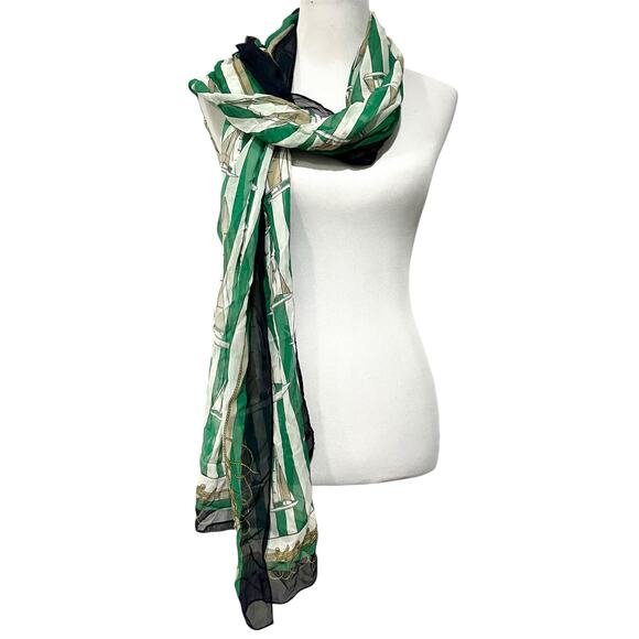 Brooks Brothers Women’s Silk Chiffon Scarf Crinkle Nautical Sailboats 70” X 25” - Picture 6 of 6